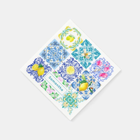 シックなシチリアアズレジョアマルフィ地中海のタイル スタンダードカクテルナプキン (角)