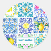 シックなシチリアアズレジョアマルフィ地中海のタイル ラウンドシール (正面)