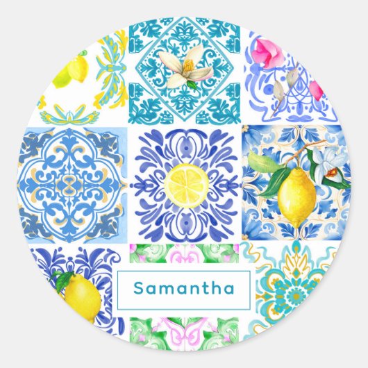 シックなシチリアアズレジョアマルフィ地中海のタイル ラウンドシール (正面)