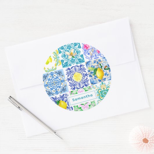 シックなシチリアアズレジョアマルフィ地中海のタイル ラウンドシール (封筒)