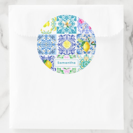 シックなシチリアアズレジョアマルフィ地中海のタイル ラウンドシール (バッグ)