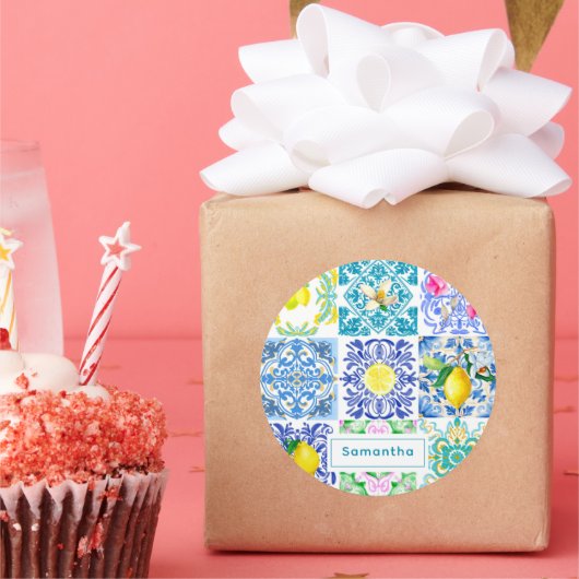 シックなシチリアアズレジョアマルフィ地中海のタイル ラウンドシール (パーティー)