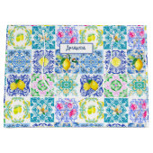 シックなシチリアアズレジョアマルフィ地中海のタイル ラージペーパーバッグ (正面)