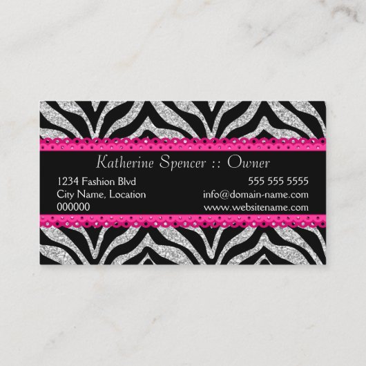 シックなシマウマのピンクのレースのファッションのジュエリーのブティック 名刺 (裏面)