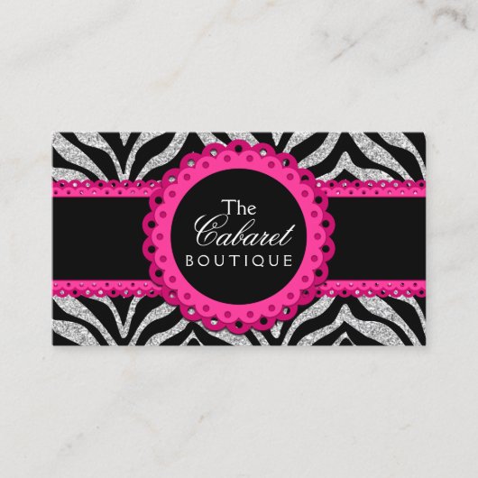 シックなシマウマのピンクのレースのファッションのジュエリーのブティック 名刺 (正面)