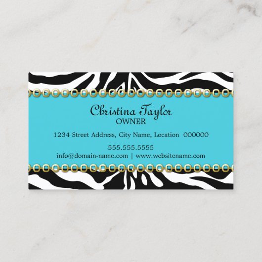 シックなシマウマのファッション小物およびジュエリー 名刺 (裏面)