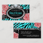 シックなシマウマのプリントおよびヴィンテージのバラの名刺 名刺 (正面/裏面)