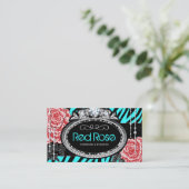 シックなシマウマのプリントおよびヴィンテージのバラの名刺 名刺 (スタンド正面)