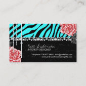 シックなシマウマのプリントおよびヴィンテージのバラの名刺 名刺 (裏面)