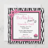 シックなシマウマのプリントのカップケーキの誕生日 招待状 (裏面)