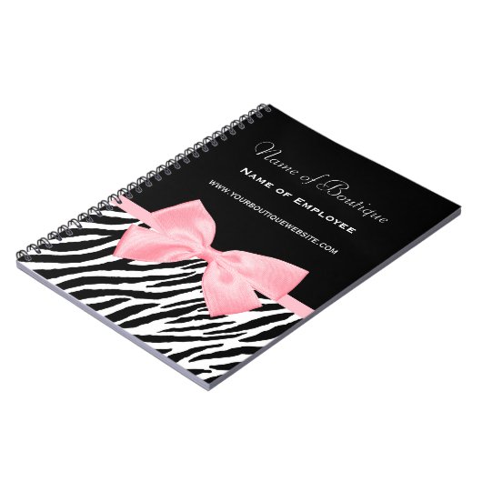 シックなシマウマのプリントのブティックライト本当のピンクのリボン ノートブック (左側)