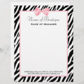 シックなシマウマのプリントのブティックライト本当のピンクのリボン レターヘッド (正面/裏面)