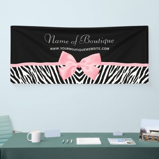 シックなシマウマのプリントの淡いピンクのリボン6つのft 横断幕 (トレードショー)