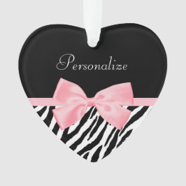 シックなシマウマのプリントの静かにガーリーな淡いピンクのリボン オーナメント