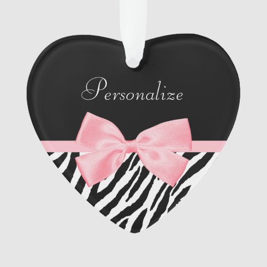 シックなシマウマのプリントの静かにガーリーな淡いピンクのリボン オーナメント (正面)
