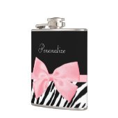 シックなシマウマのプリントの静かにガーリーな淡いピンクのリボン フラスク (左)