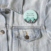 シックなシマウマのミントのリボンのガーリーな誕生の発表 缶バッジ (インサイチュ)