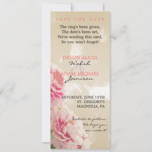 シックなシャクヤクの花の結婚式の保存日付 セーブザデート (正面)