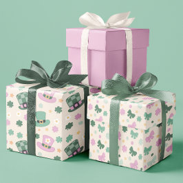 シックなシャムロック、弓とハットパトリックの日セット3 ラッピングペーパーシート