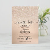 シックなシャンパンゴールドのグリッターが輝くメタリックなウェディングスタイル セーブザデート (スタンド正面)