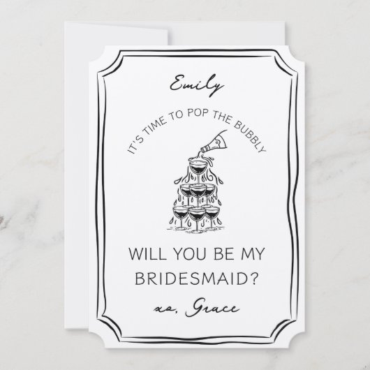 シックなシャンパンタワーバブリー花嫁付き添い提案 カード (正面)