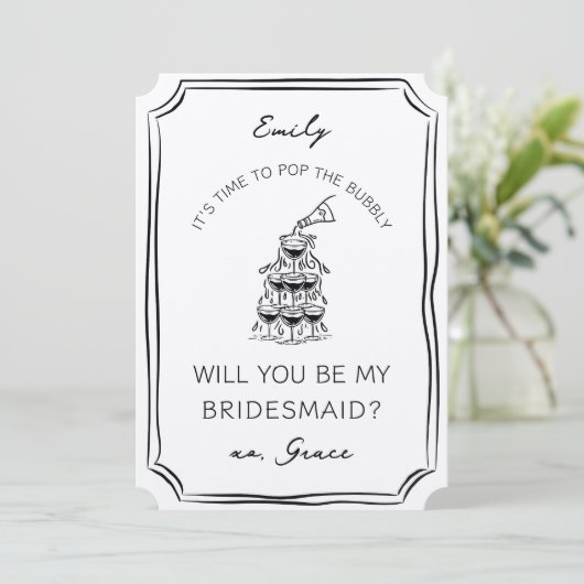 シックなシャンパンタワーバブリー花嫁付き添い提案 カード (スタンド正面)