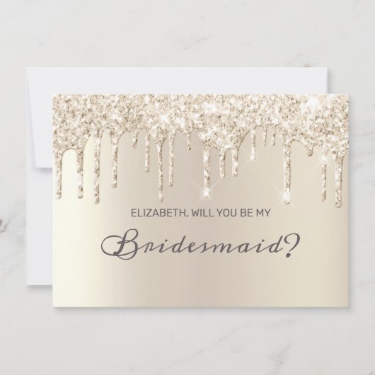 シックなシャンパンドリッピンググリッターブライアスエレガントメイド 招待状 (正面)