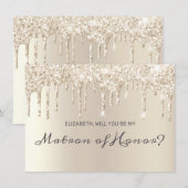 シックなシャンパンドリッピンググリッターマトロンオブオナー 招待状 (正面/裏面)