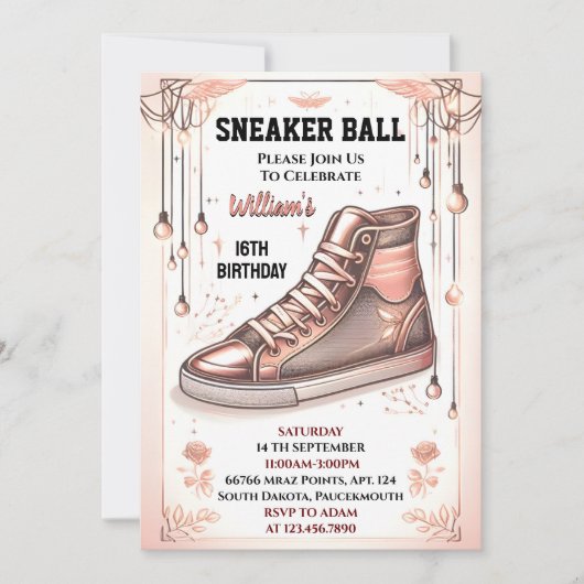 シックなシューガールスウィート16スニーカー誕生日 招待状 (正面)