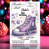 シックなシューガールスウィート16スニーカー誕生日 招待状