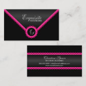 シックなショッキングピンクのレースおよび黒いきらめくの一見のモノグラム 名刺 (正面/裏面)