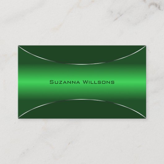 シックなシルバーで目を引くエメラルドグリーン 名刺 (正面)