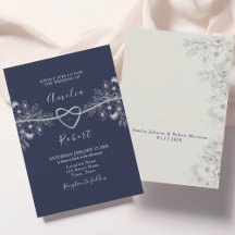 シックなシルバーとネイビーブルーの結婚式招待状