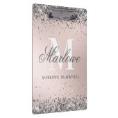 シックなシルバーと赤面ピンクモノグラムグリッター クリップボード (右)