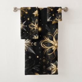 シックなシルバーと金ゴールド雪 バスタオルセット