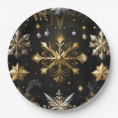 シックなシルバーと金ゴールド雪 ペーパープレート (正面)