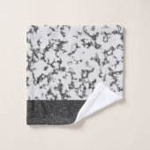 シックなシルバーのキラキラした大理石 バスタオルセット (ウォッシュタオル)