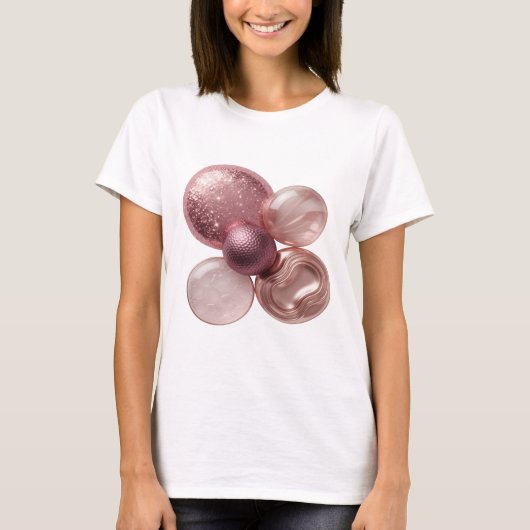 シックなシルバーの抽象芸術アートプリント Tシャツ (正面)