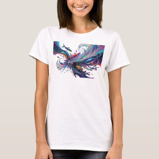 シックなシルバーの抽象芸術ファッションプリント Tシャツ (正面)