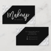 シックなシルバーの白い大理石のスクリプトのメイクアップタイポグラフィ 名刺 (正面/裏面)
