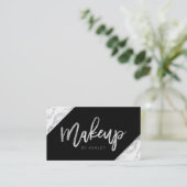 シックなシルバーの白い大理石のスクリプトのメイクアップタイポグラフィ 名刺 (スタンド正面)