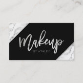 シックなシルバーの白い大理石のスクリプトのメイクアップタイポグラフィ 名刺 (正面)