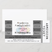 シックなシルバーアドミッションチケット誕生日招待状 (正面/裏面)