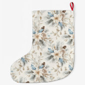 シックなシルバークリームブルーホワイトフローラクリスマス ラージクリスマスストッキング (裏面)