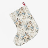 シックなシルバークリームブルーホワイトフローラクリスマス ラージクリスマスストッキング (裏面 (吊り時))