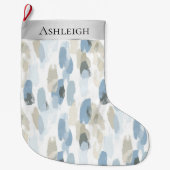 シックなシルバークリームブルーホワイト抽象芸術クリスマス ラージクリスマスストッキング (正面)