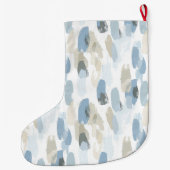 シックなシルバークリームブルーホワイト抽象芸術クリスマス ラージクリスマスストッキング (裏面)