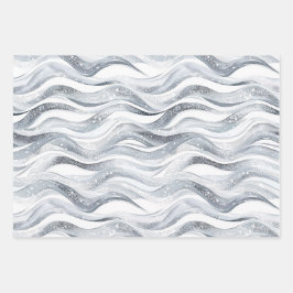 シックなシルバーグラム抽象芸術とフローラ誕生日 ラッピングペーパーシート