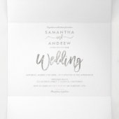 シックなシルバーグリッターグラデーションタイポグラフィホワ結婚イト 三つ折り招待状 (内部中)