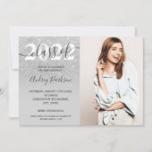 シックなシルバーグリッターグラデーション写真の卒業 招待状 (正面)